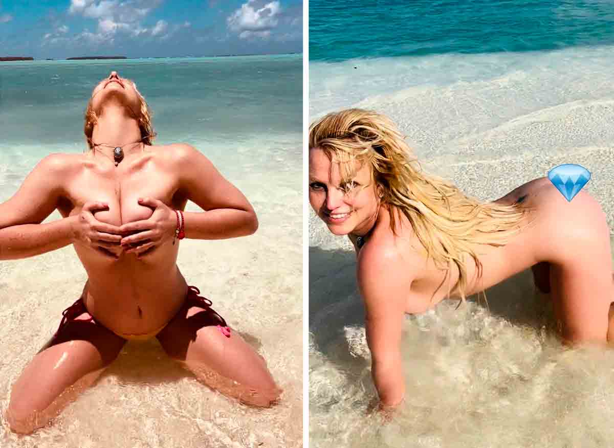 Britney Spears posa nua em praia durante viagem com o noivo (Foto: Reprodução/Instagram)